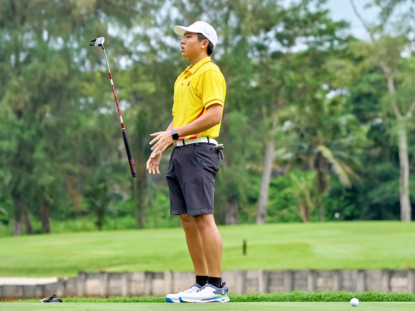 2024-04-15_NSG Golf Championship Master Course @Laguna Nationals_Photo by Eric Koh DSC07970 Sean Pang(HCI) reacts to his shot