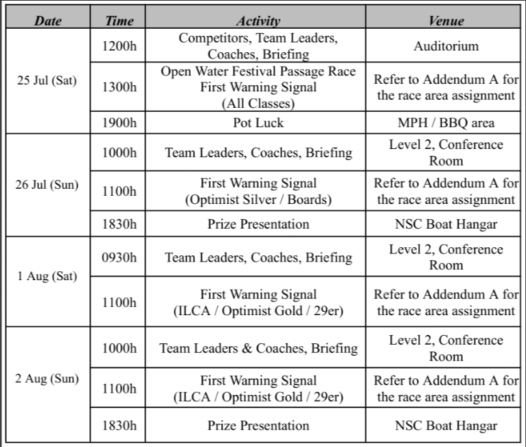Sailing Fixtures