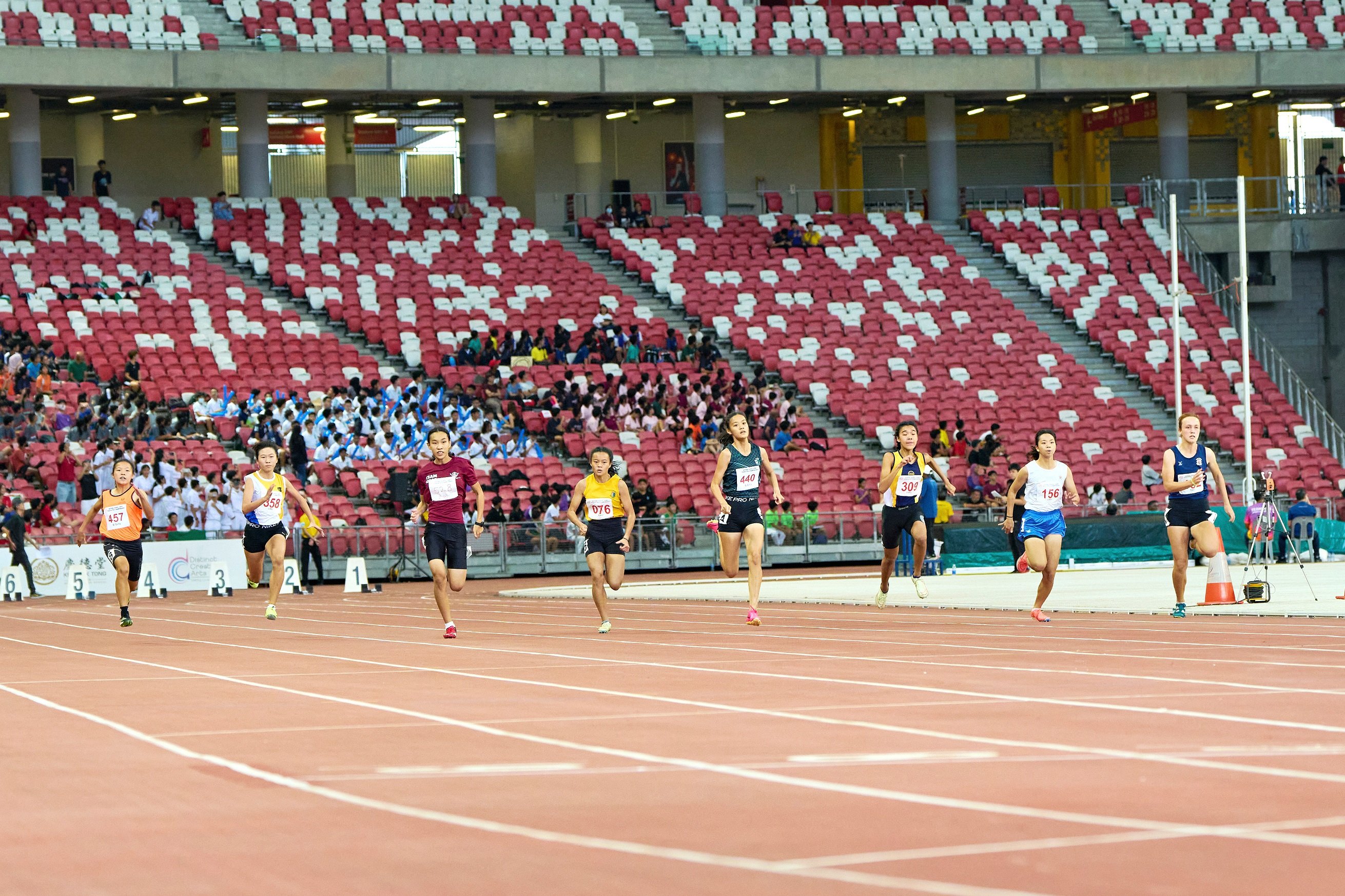 2023-04-28 NSG T&F Championships Photo by Eric Koh, B Div Girls 100m finalists DSC05786 1