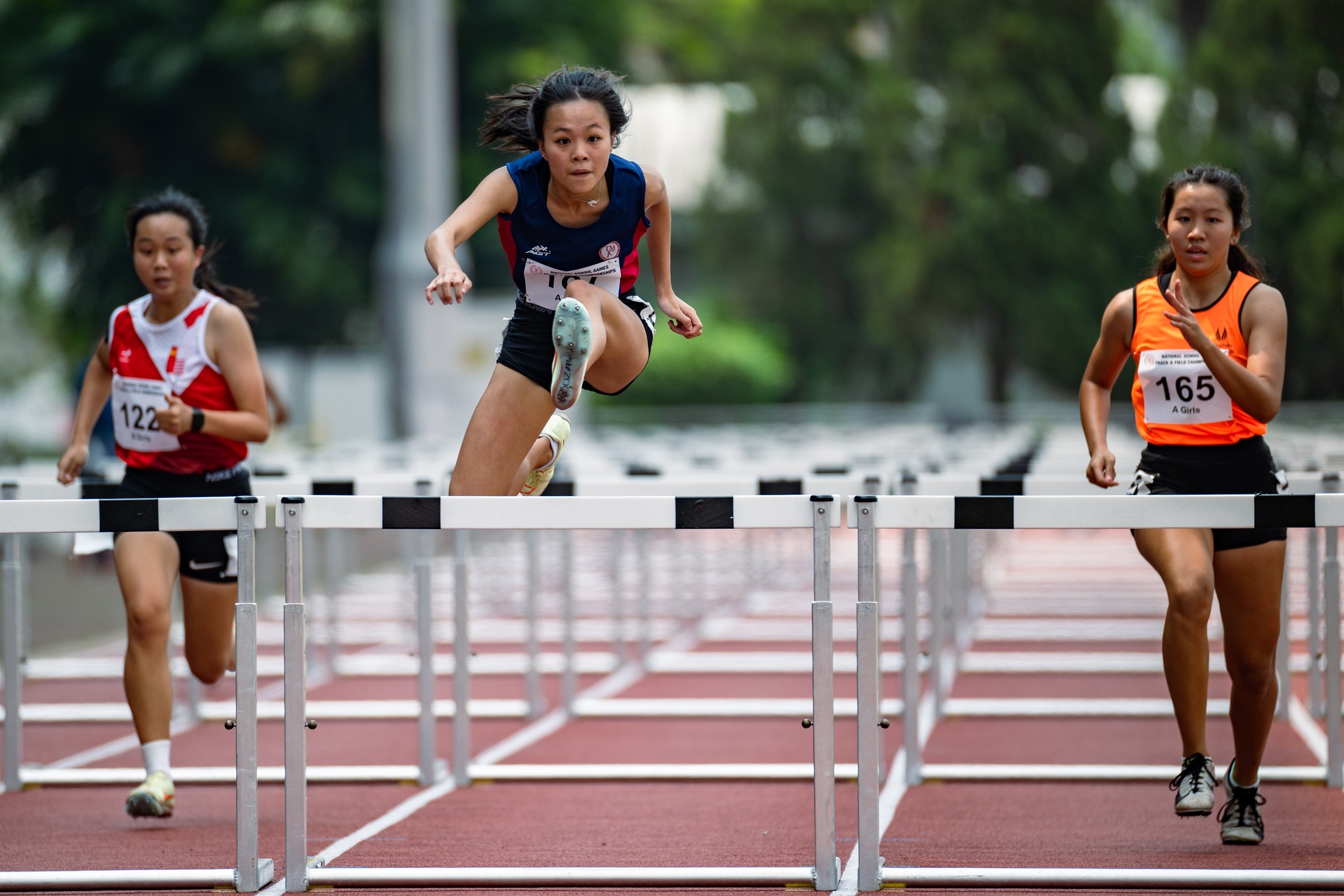 2023-04-14_National School Game T&F 2023 (PM)_Photo by Tom Ng Kok Leong_DSC_6156_A Girls 100m Hurdles Claire Chen Chang Rong (tag187) of TMJC 2nd place 17.14s