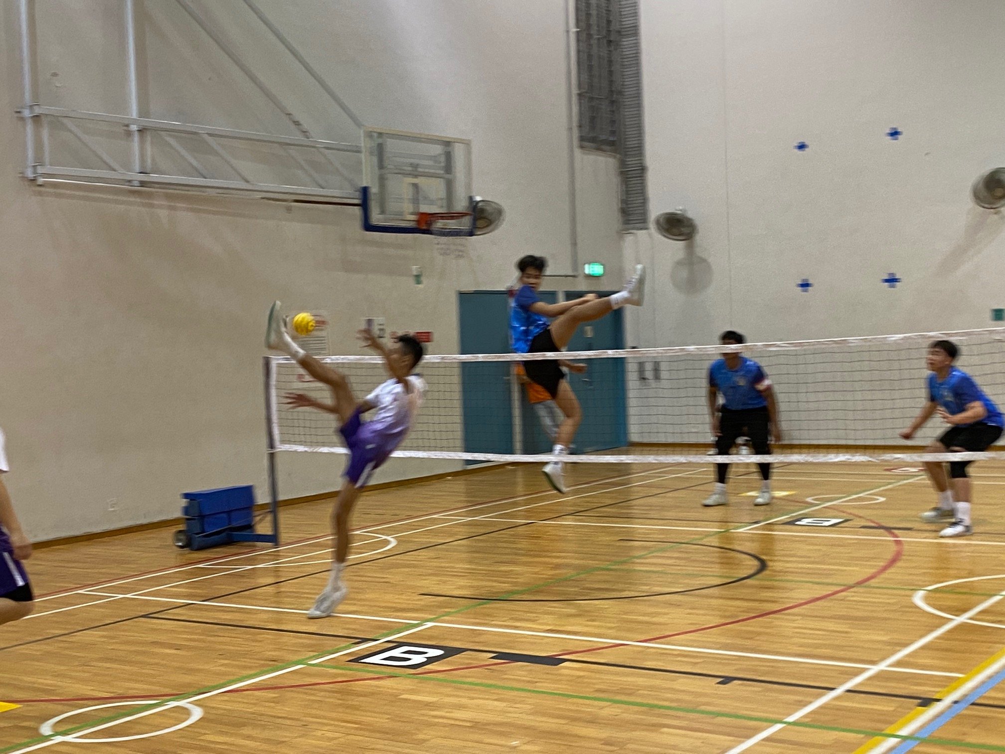 NSG A Div sepak takraw - Woodlands (blue) vs Northlight (purple) first regu 2