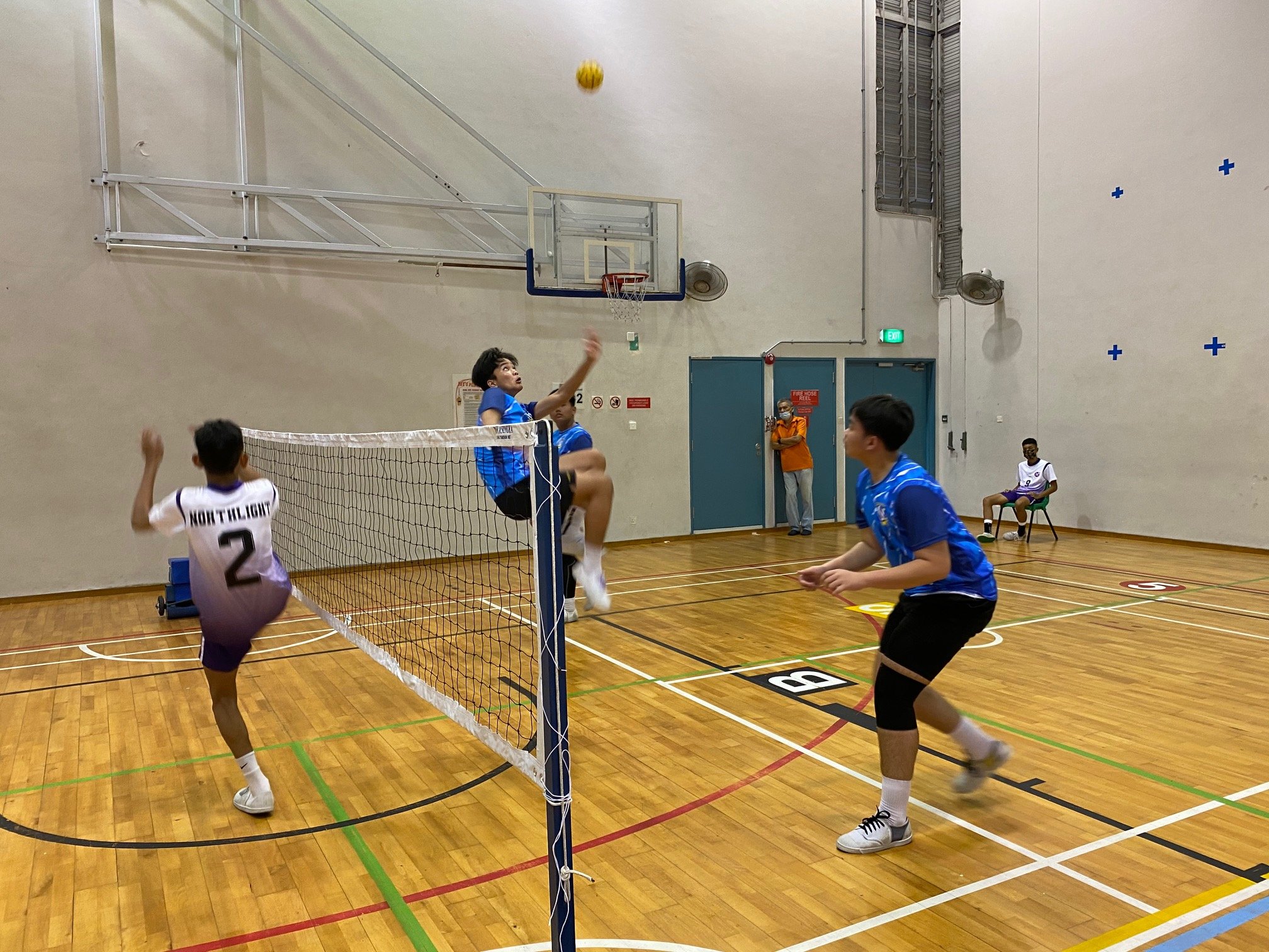 NSG A Div sepak takraw - Woodlands (blue) vs Northlight (purple) first regu 3