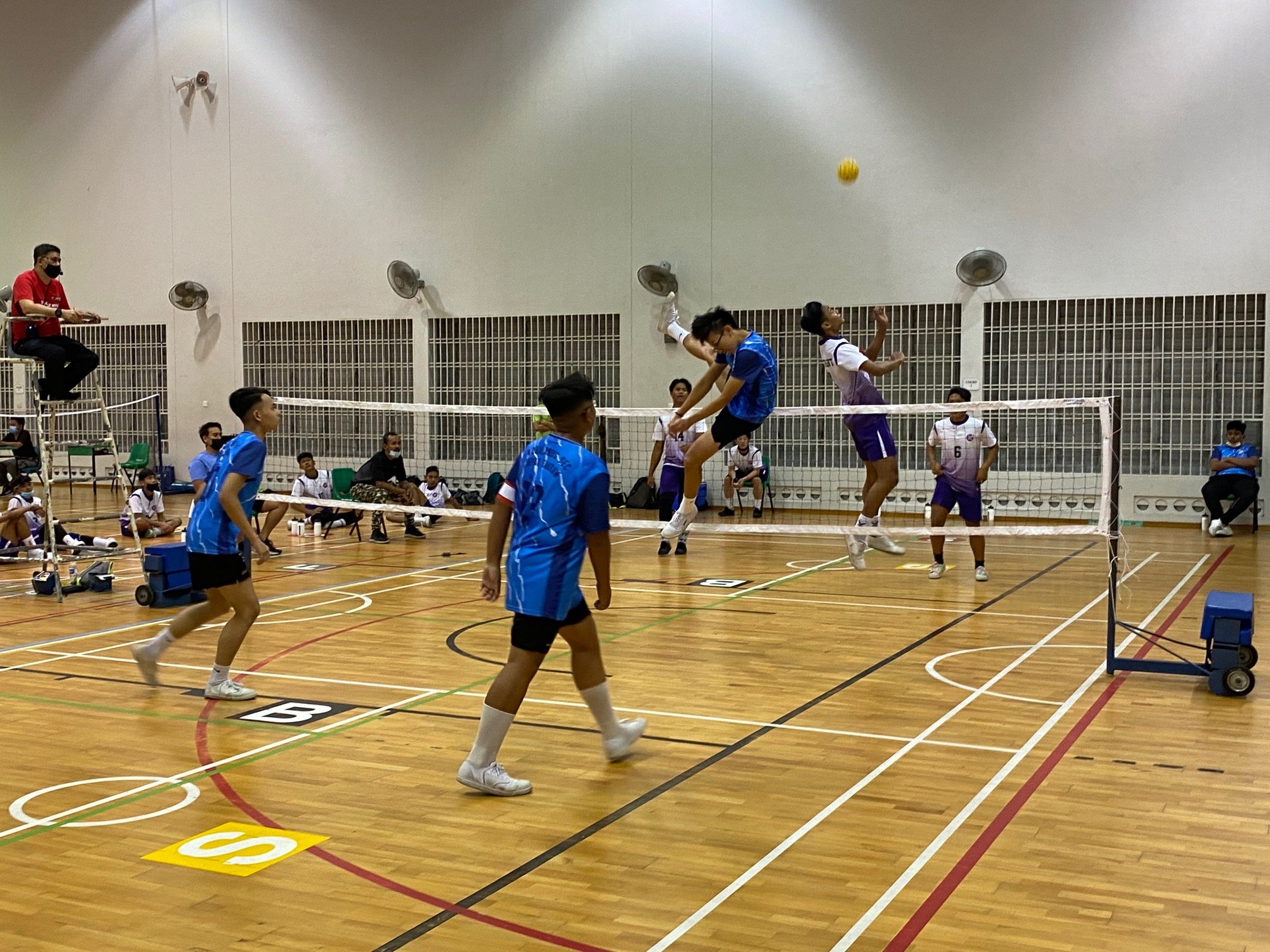 NSG A Div sepak takraw - Woodlands (blue) vs Northlight (purple) second regu 2