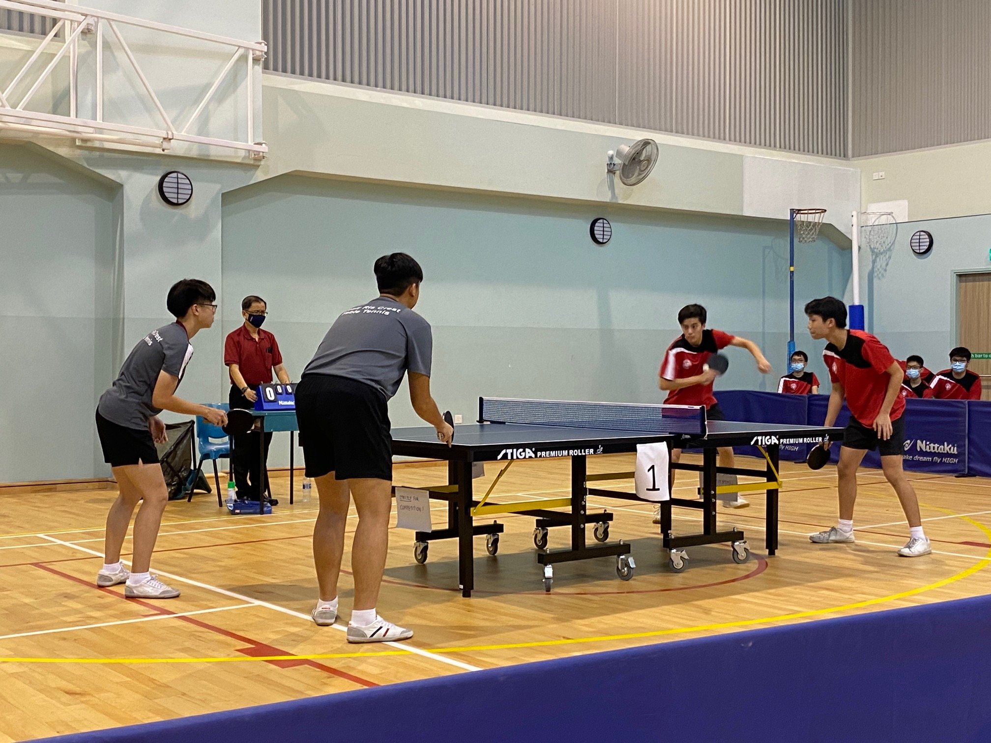 NSG B Div boys table tennis - Pasir Ris Crest (grey) vs Victoria School (red) 1st doubles-1