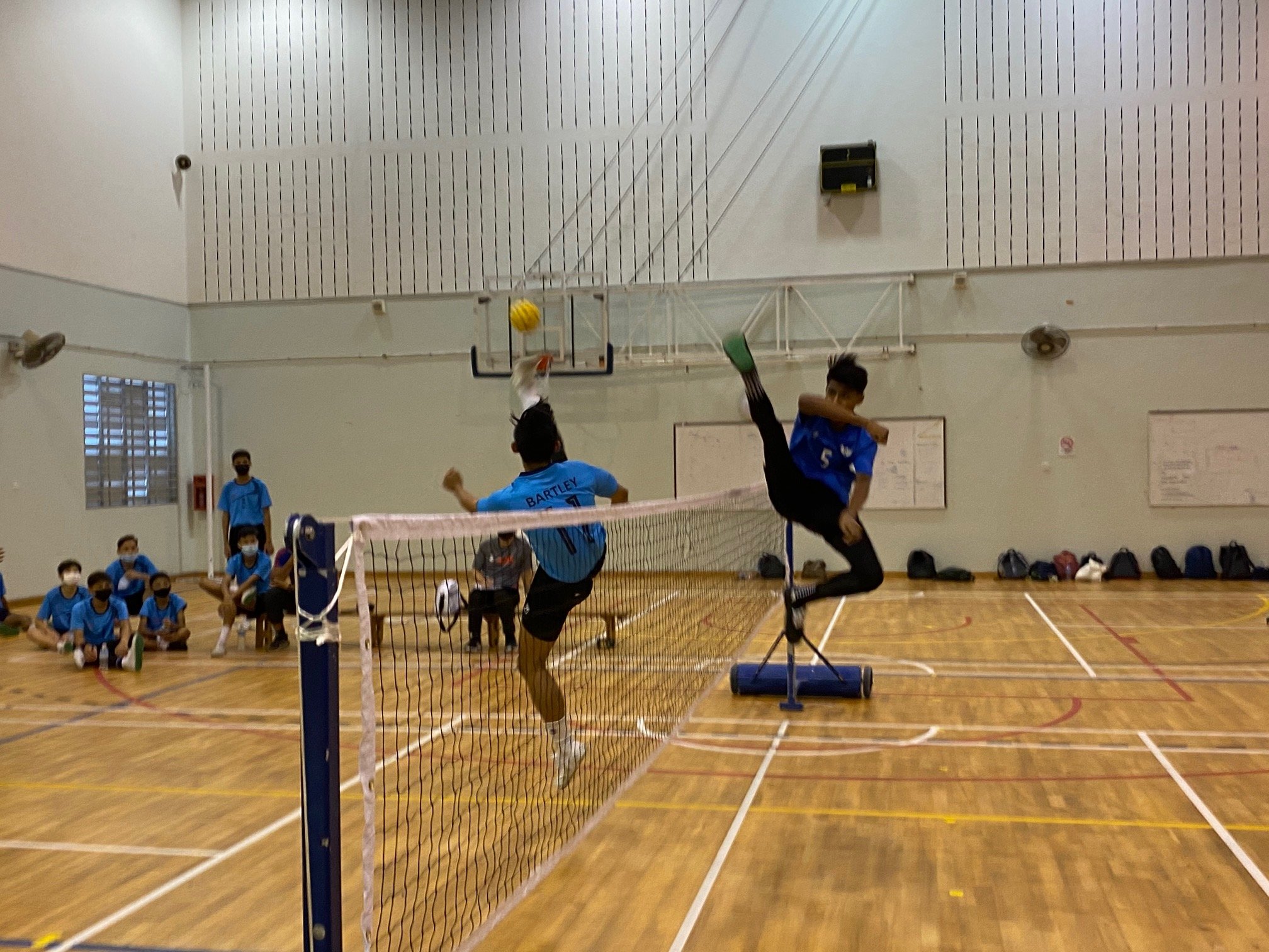 NSG B Div sepak takraw - Bartley Sec (light blue) vs Yishun (dark blue) (3)