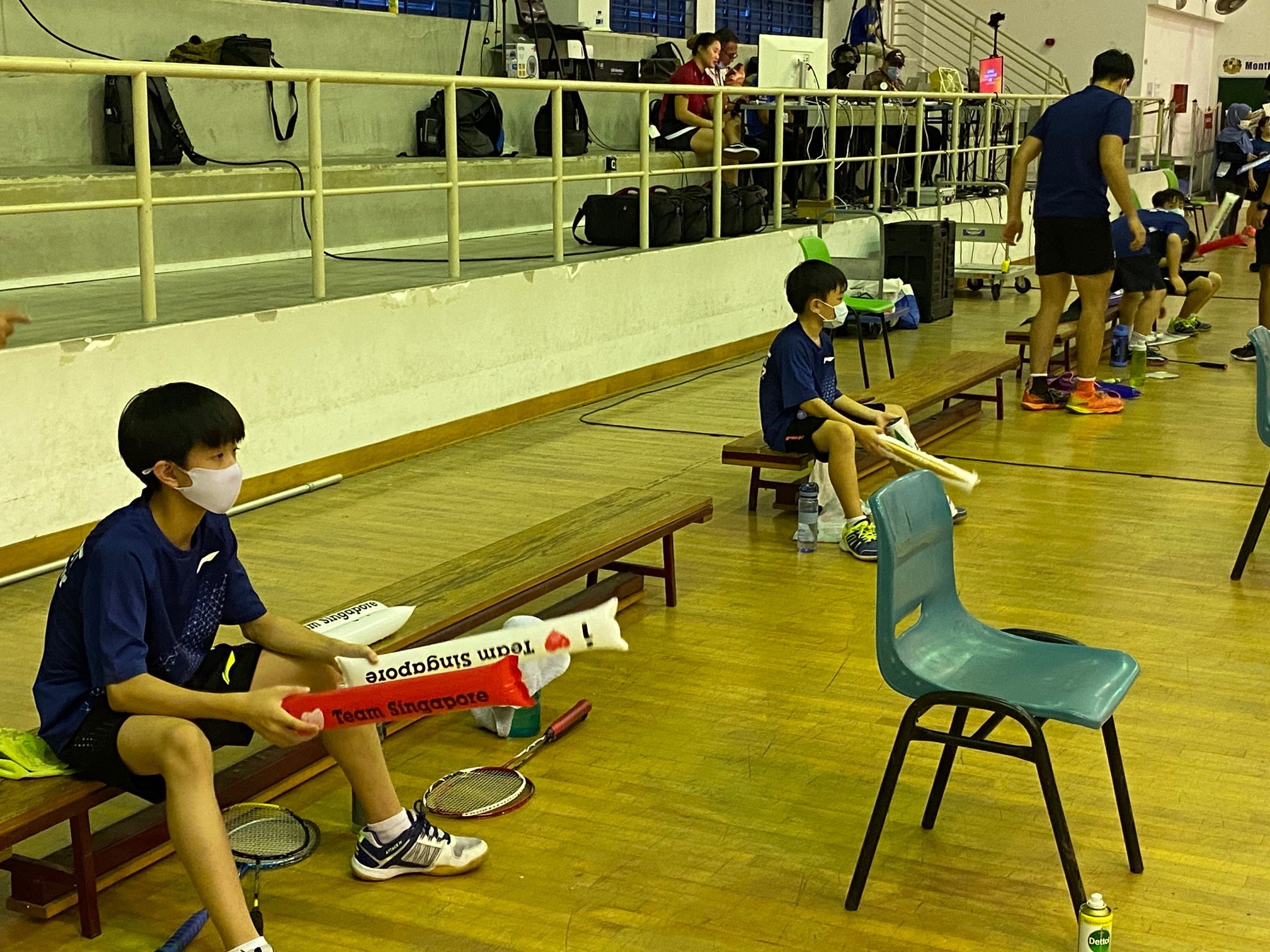 NSG Snr Div North Zone boys’ badminton final - teammates with clappers