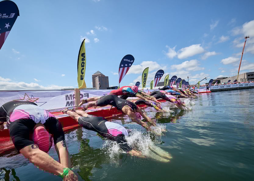 Swim start at the PTO US Open triathlon in Dallas 17 Sept 22 